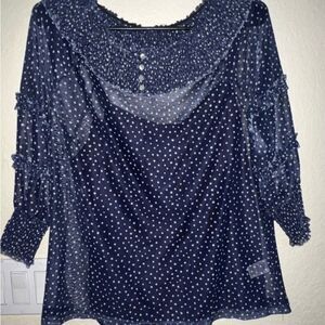 NWOT- Navy Blue Polka Dot Women's Top